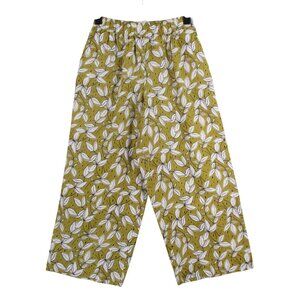Rachel Zoe Womens Yellow & White Leaf Print Wide-Leg Linen Pants Size M